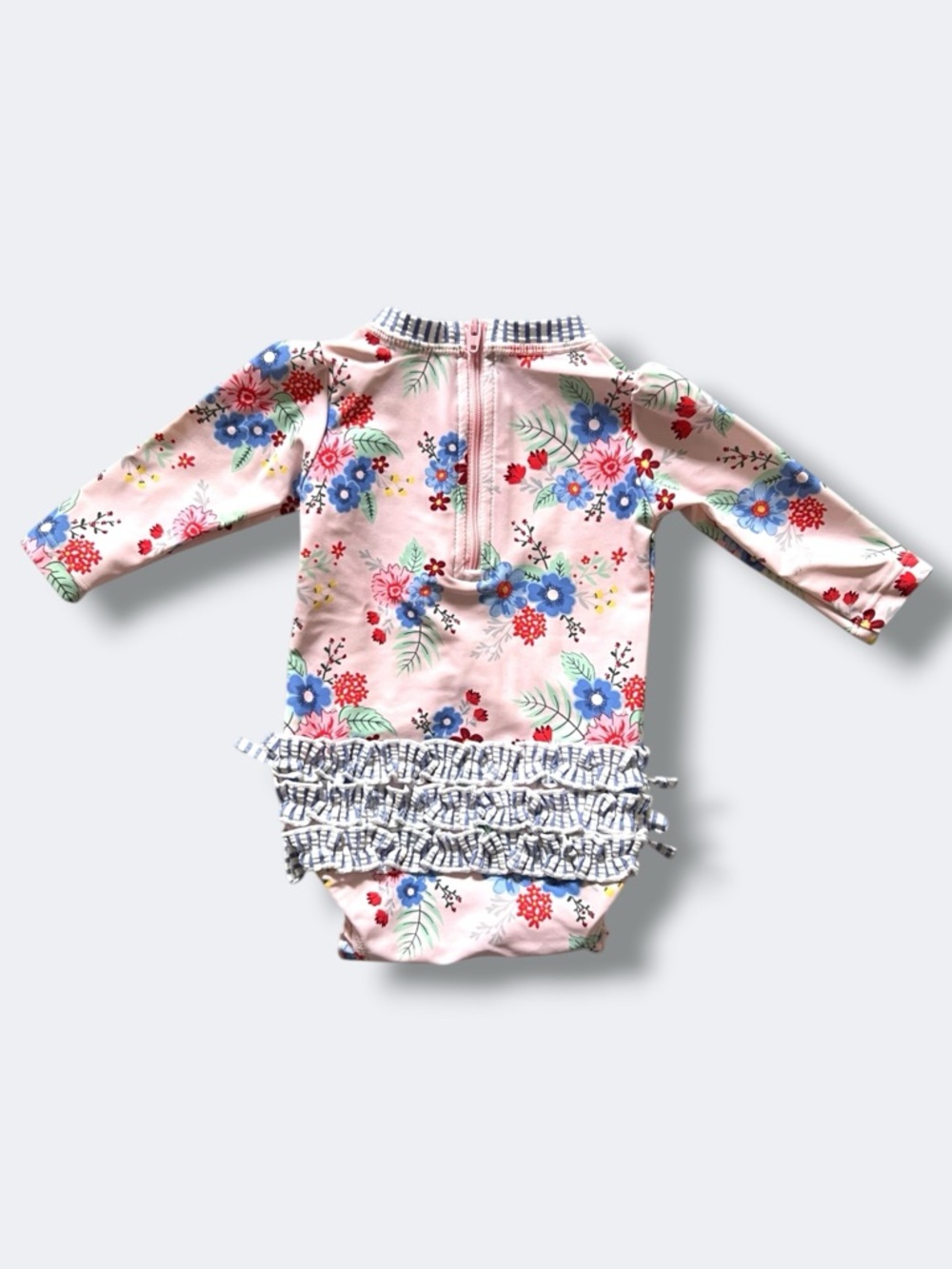 RuffleButts Rash Guard Swimsuit Girl 3-6M Pink Floral UPF50 One Piece - Picture 7 of 13
